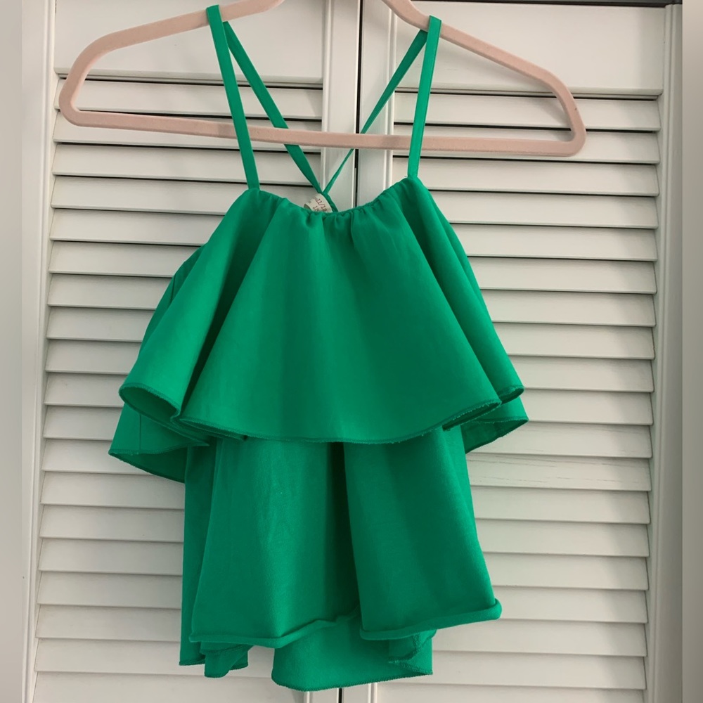 Zara Kids, Girls Size 12, green ruffle shirt, New With Tags
